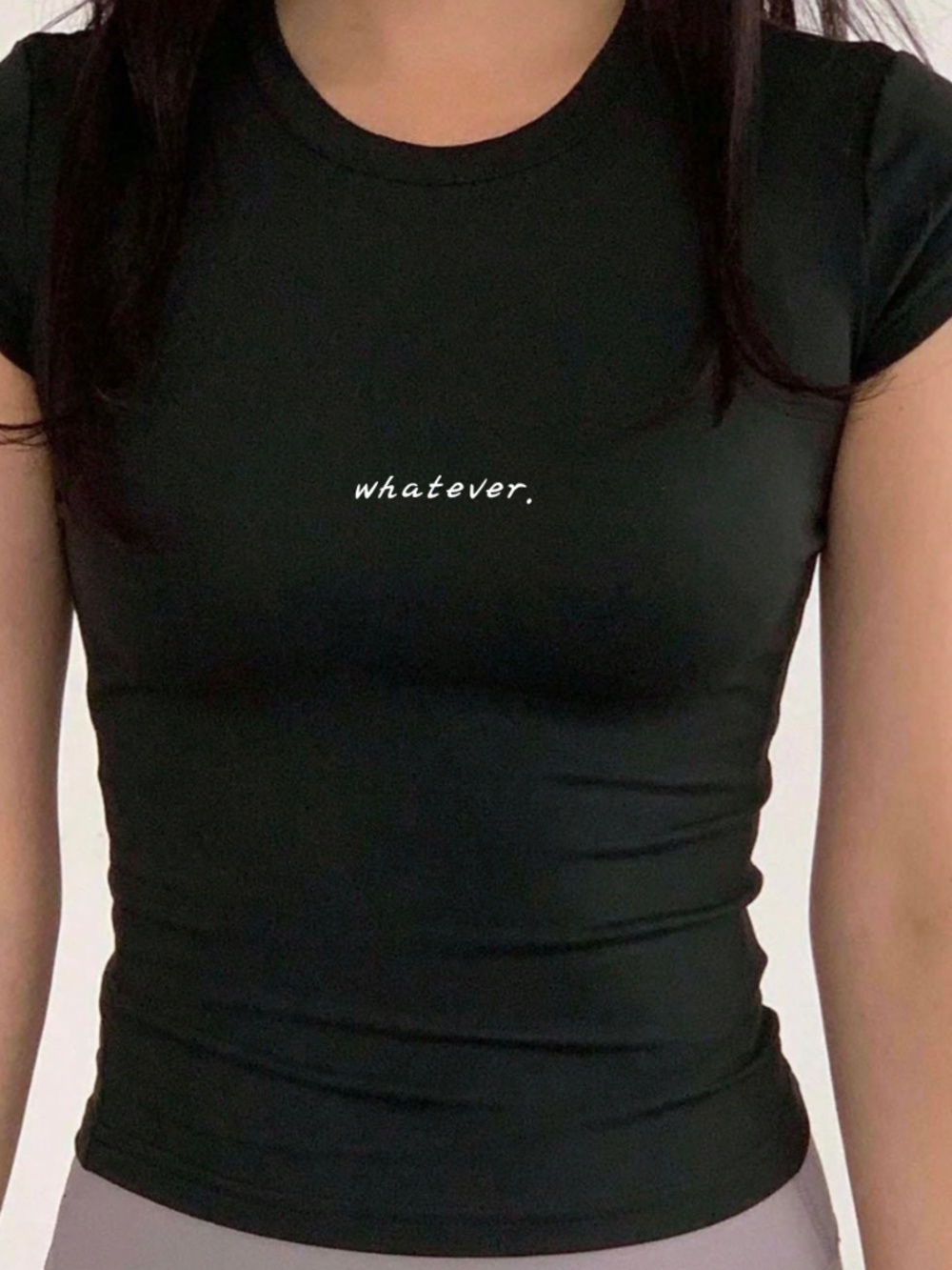 "whatever" black fitted baby tee top shirt